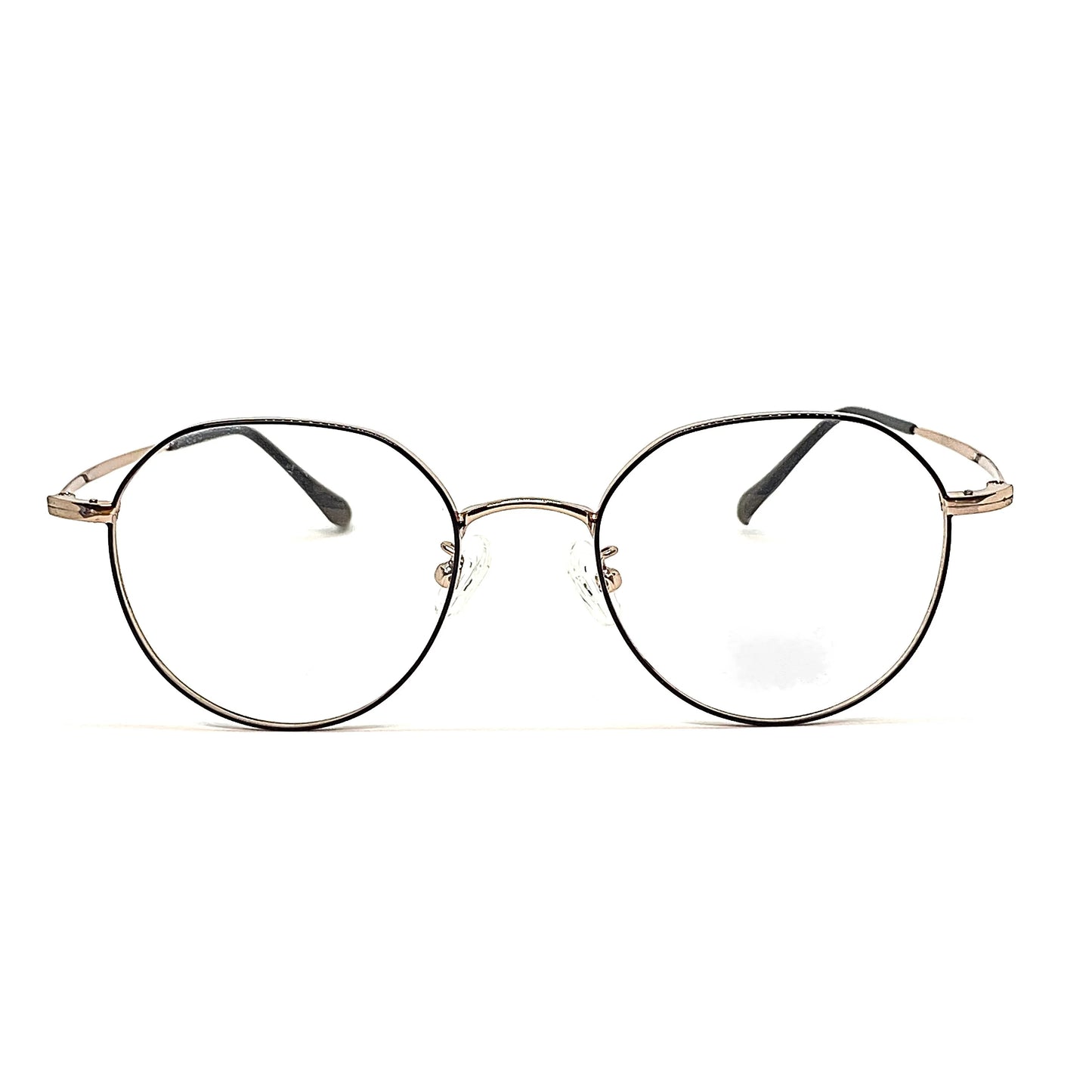Gold titanium panto glasses with beta titanium frame, front view