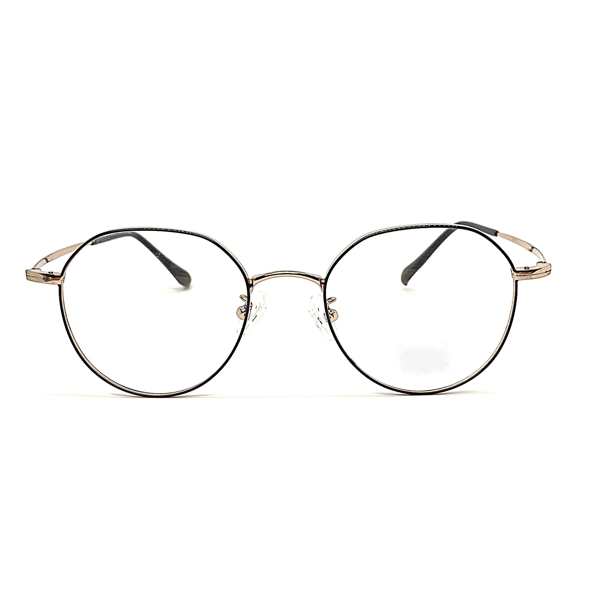Gold titanium panto glasses with beta titanium frame, front view