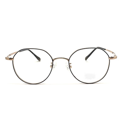 Gold titanium panto glasses with beta titanium frame, front view