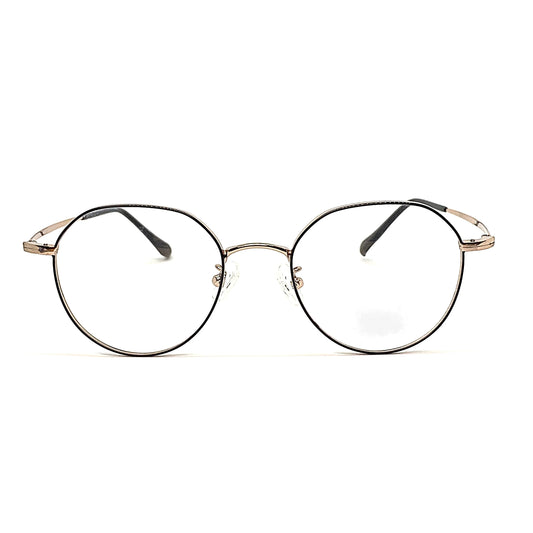 Gold titanium panto glasses with beta titanium frame, front view