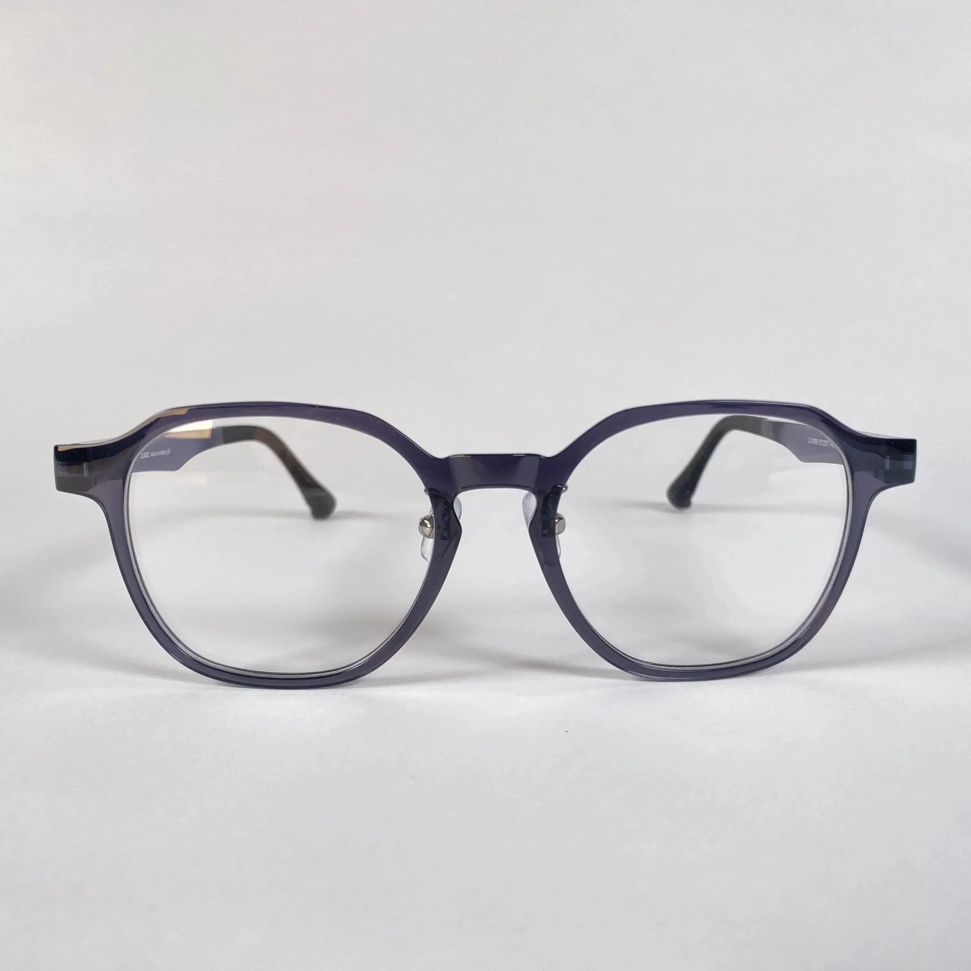 Halla 1015 geometric eyeglasses front view - unique navy frame blending round lenses with angular cuts inspired by Mount Halla