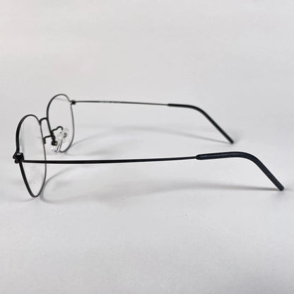 Round titanium eyeglasses with thin black metal frame on white background