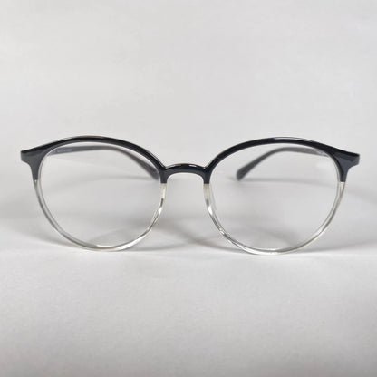Round black and clear eyeglasses with gradient frame on white background