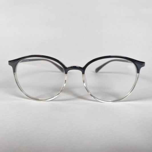 Round black and clear eyeglasses with gradient frame on white background