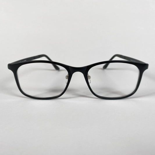 Black square eyeglasses with clear lenses on white background