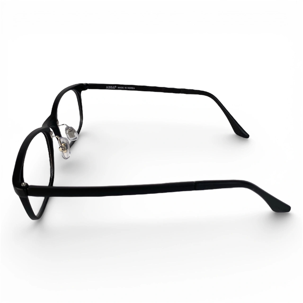 Northopt 683 square black prescription eyeglasses with adjustable nosepads, side view