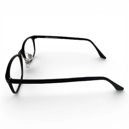 Northopt 683 square black prescription eyeglasses with adjustable nosepads, side view
