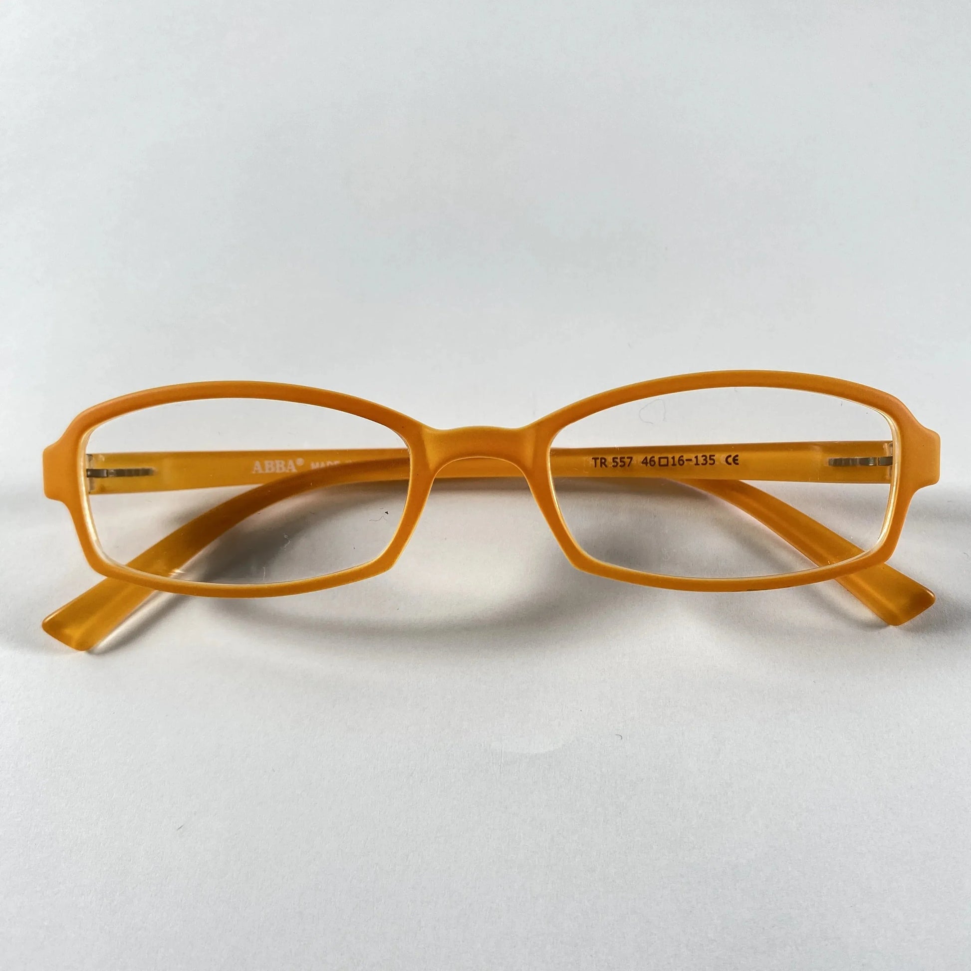 orange rectangular kids eyeglasses frame on white background