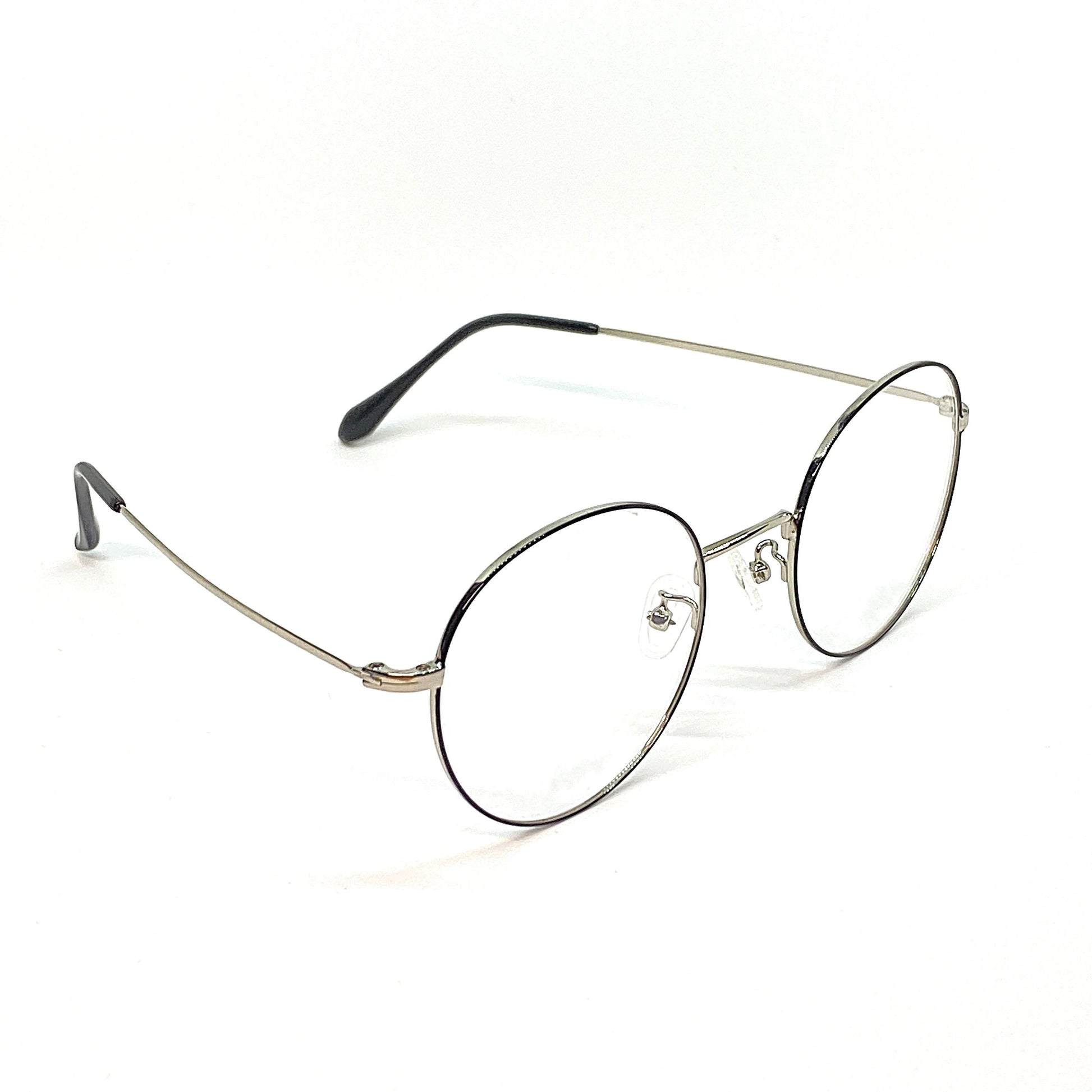 Silver titanium glasses with beta titanium frame, angle view