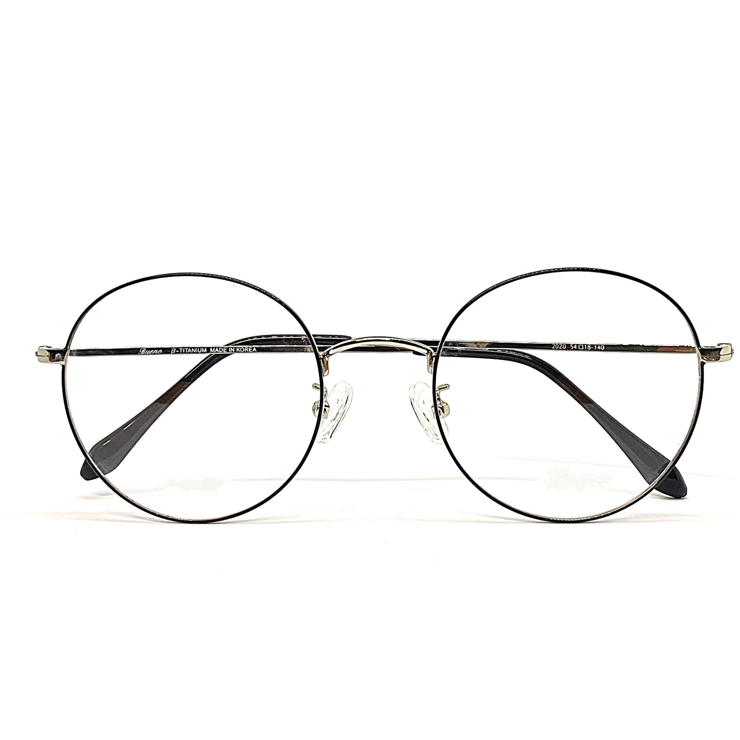 Silver titanium glasses with beta titanium frame, detail view