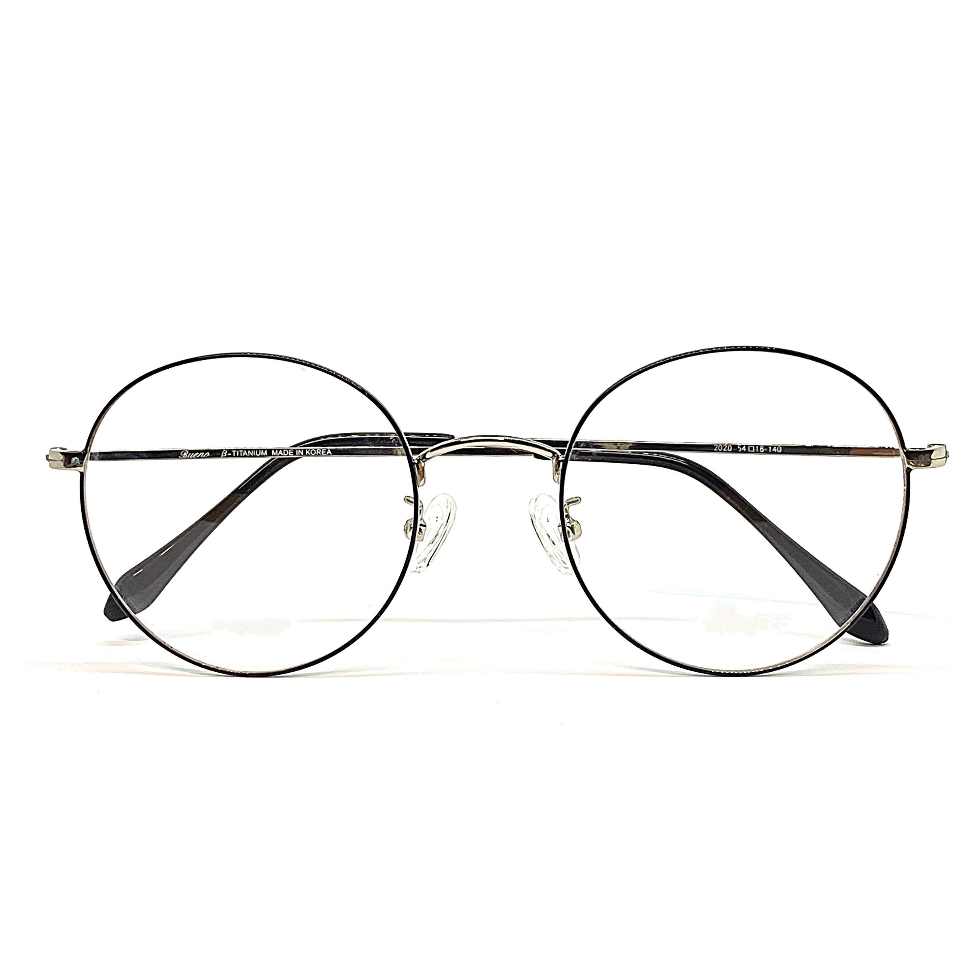 Silver titanium glasses with beta titanium frame, detail view