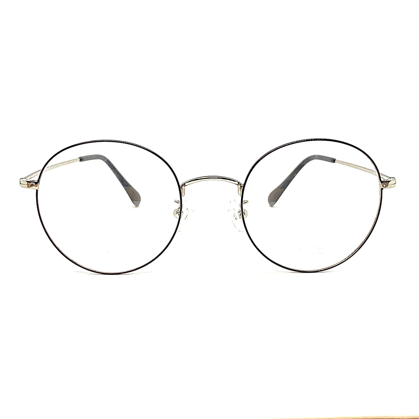 Silver titanium glasses with beta titanium frame, front view