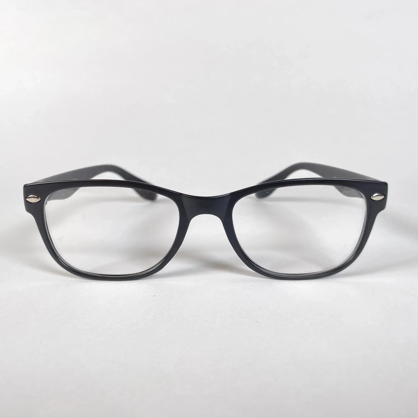 Black kids eyeglasses frames, front view, on white background