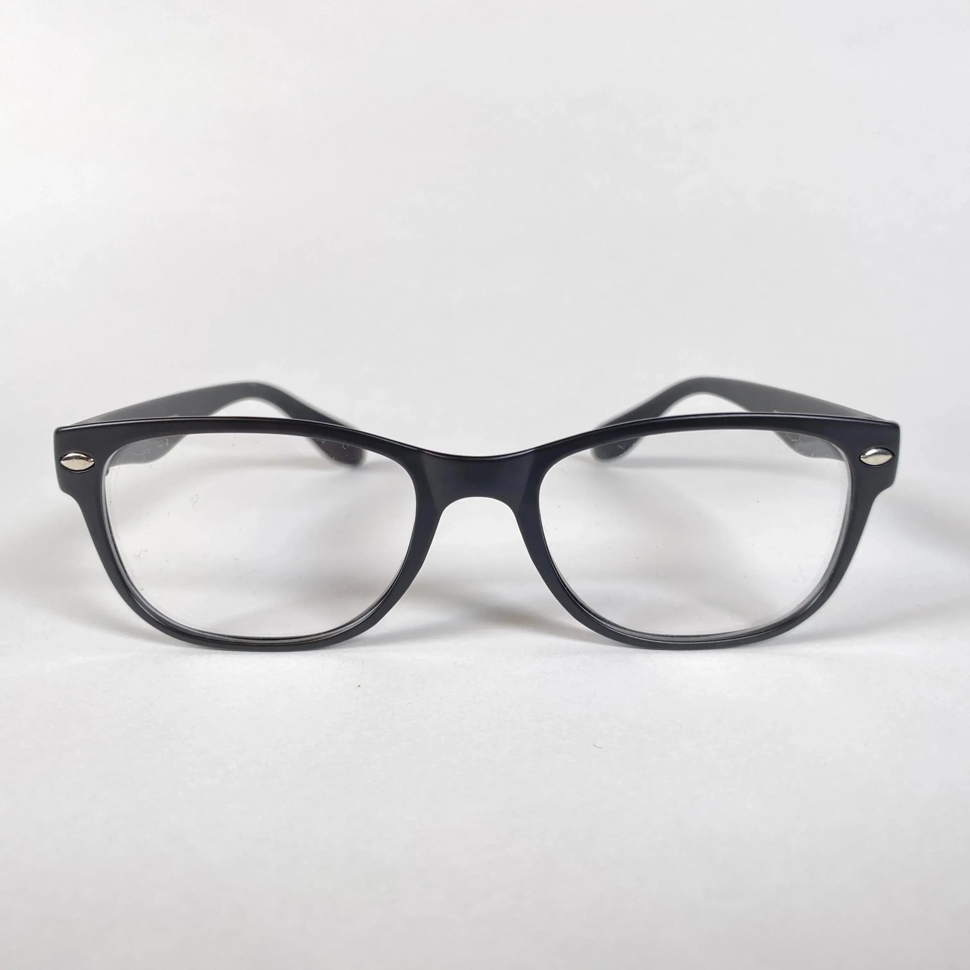 Black kids eyeglasses frames, front view, on white background
