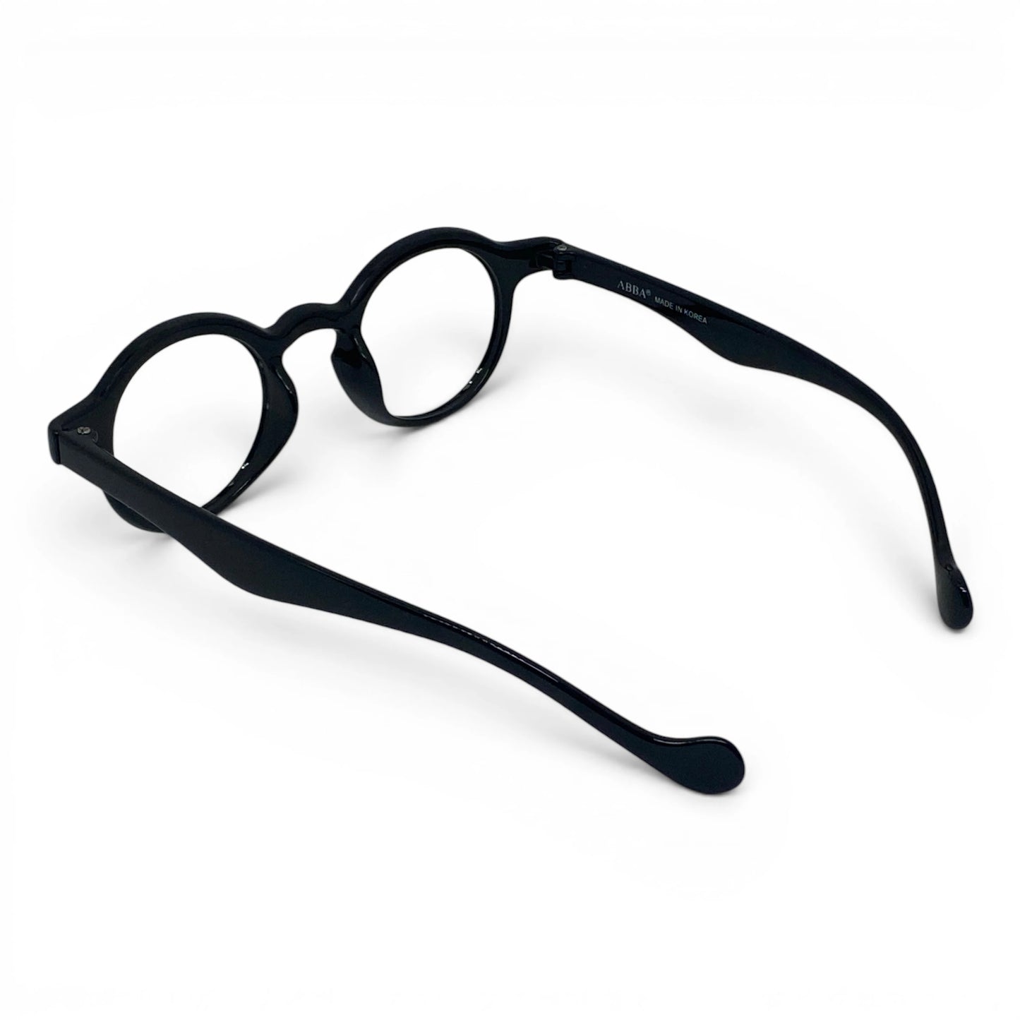 Soule 725 slim round black prescription eyeglasses with curved temples, back view
